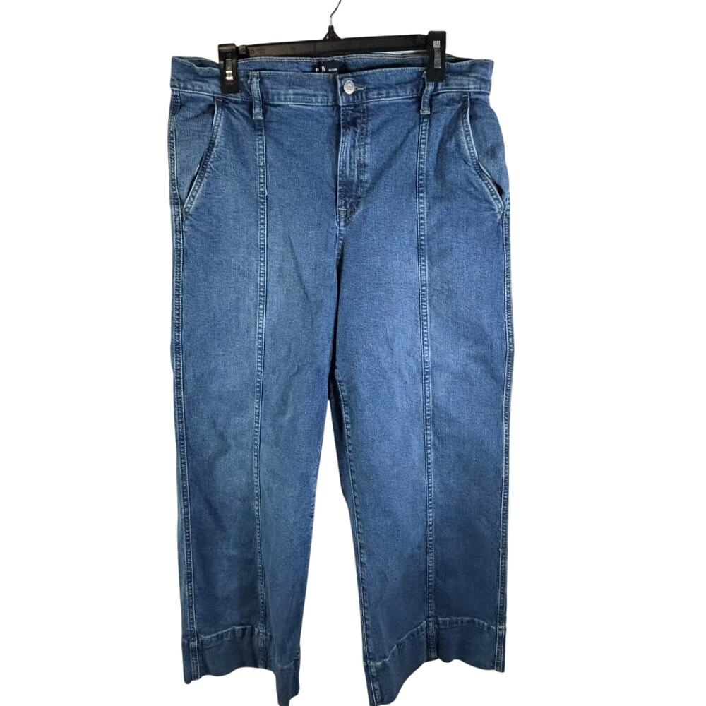 Gap High Rise Wide Leg Crop Jeans Women's 16 33R Blue Seam Detail Denim Pants